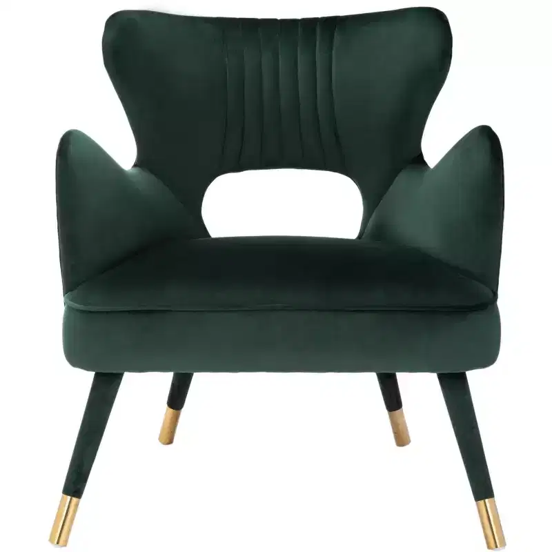 Wingback Accent Chair in Shale & Gold – Velvet Upholstery, Wood Frame, 275 lb Capacity