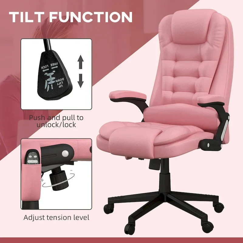 HOMCOM High Back Vibration Massage Office Chair with 6 Vibration Points, Heated Reclining PU Leather Computer Chair