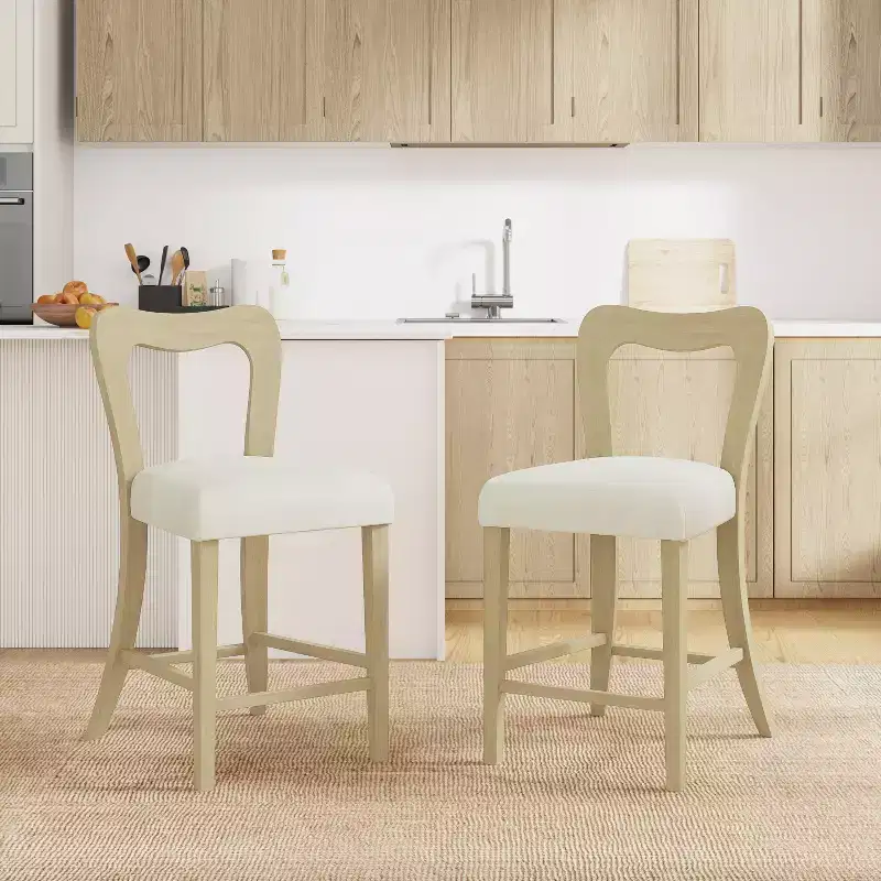 Christopher Knight Home Imamu Rubberwood Upholstered Counter Stools with Curved Open Back (Set of 2)