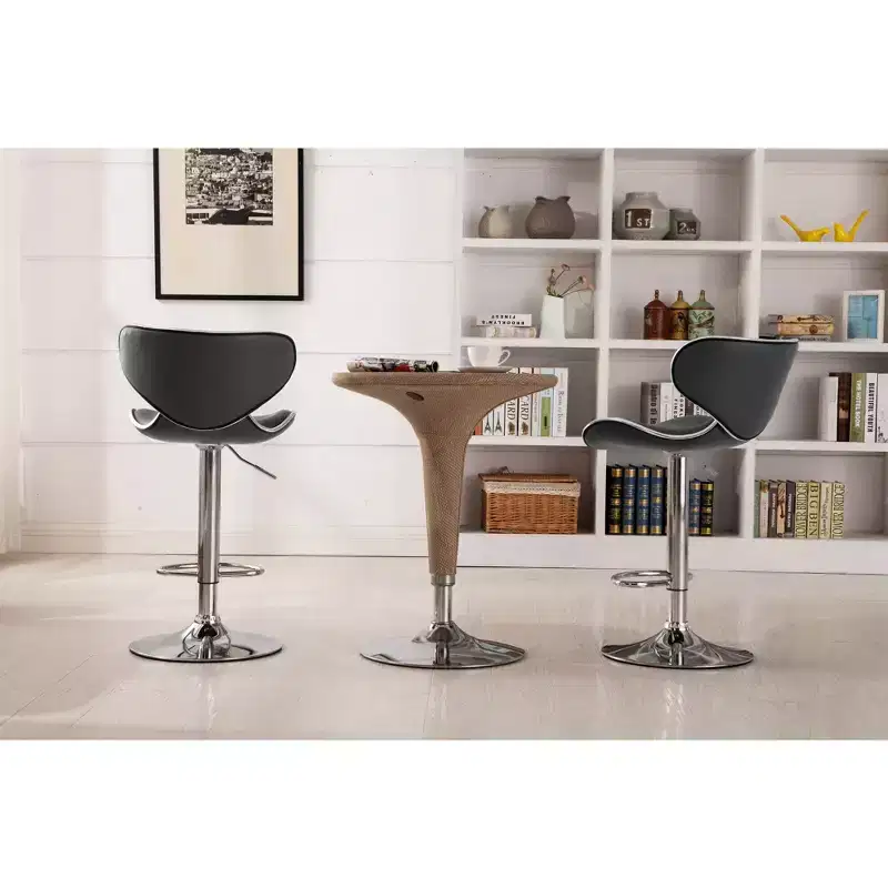 Roundhill Furniture Masaccio Cushioned Leatherette Upholstery Airlift Adjustable Swivel Barstool with Chrome Base, Grey, Set of 2