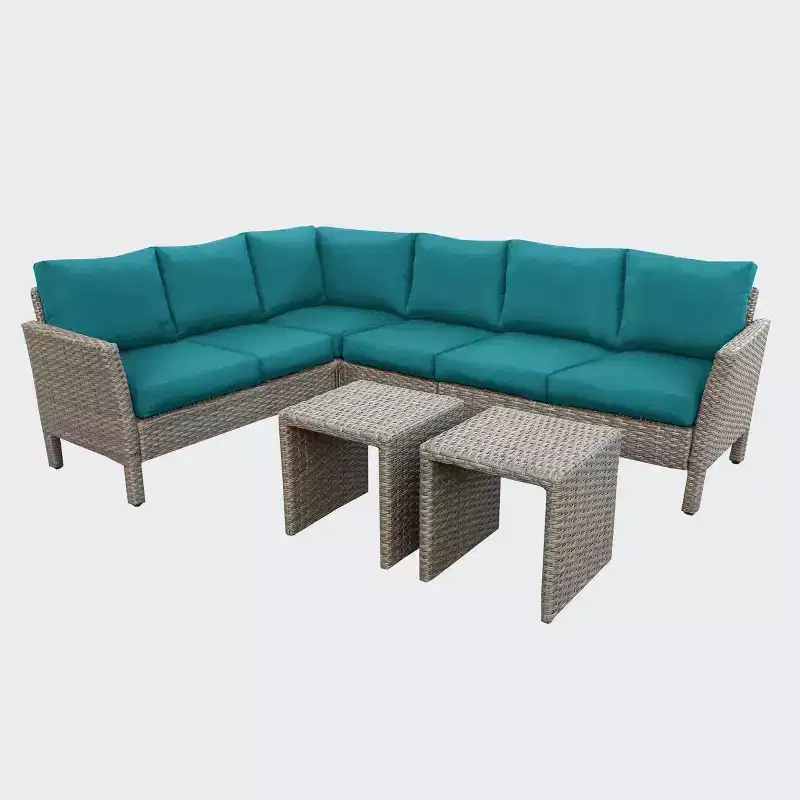 Leisure Made Canton 6pc Wicker Sectional in Peacock Fabric