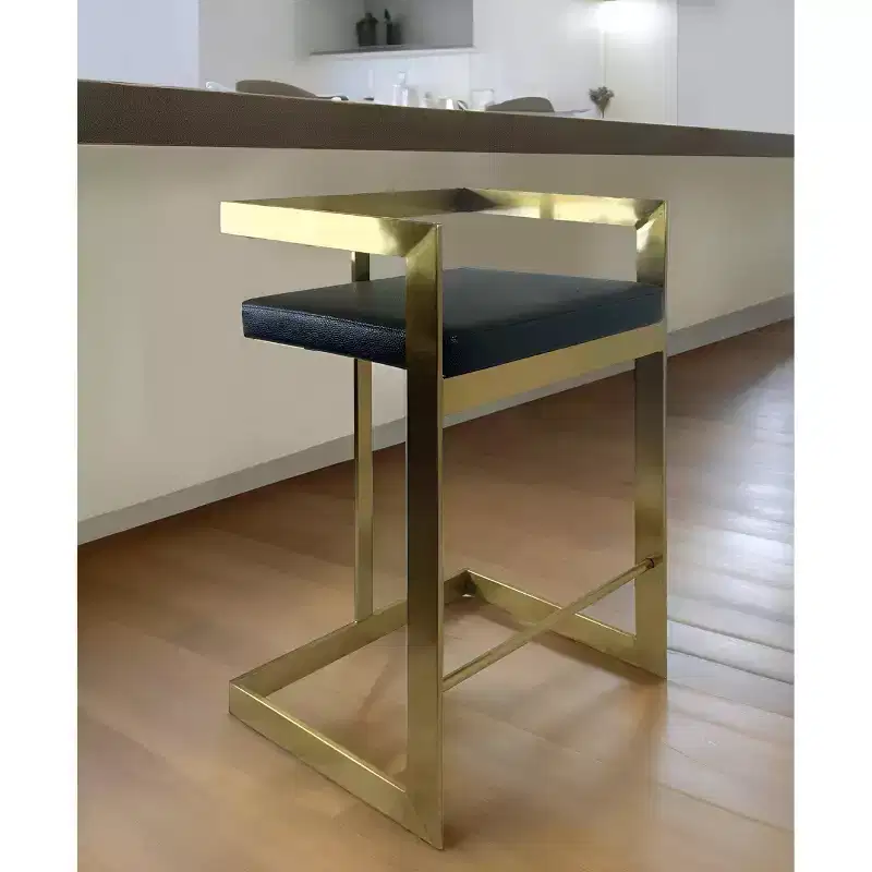 HomeRoots 26 Black and Gold Faux Leather and Stainless Steel Low Back Counter Height Bar Chair