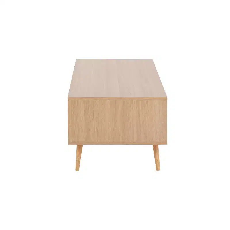 Contemporary White Coffee Table with 2 Drawers & 2 Shelves – Wood Composite, 39.5