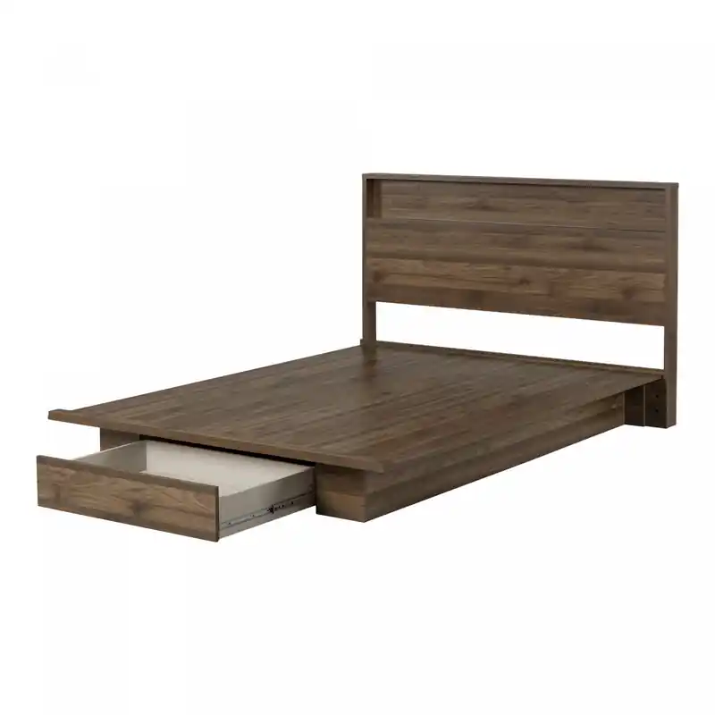Musano Platform Bed And Headboard Set Natural Walnut - Queen Bed