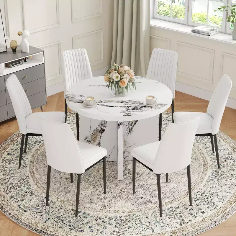 Okak 42 Inch Round Dining Table Modern Kitchen Table with MDF Legs for 4 Person, for Living Room, Dining Room, White