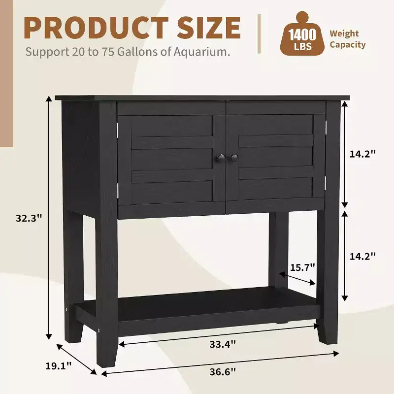 29-Gallon Double Aquarium Stand with Power Strip, Black Fish Tank Cabinet with Magnetic Doors for Living Room Storage
