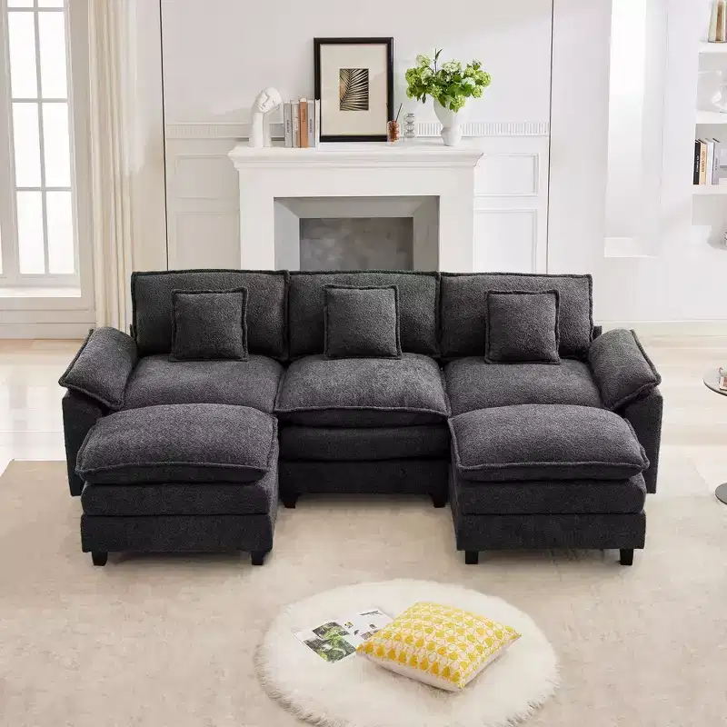 Likepay 105.9 in. Chenille Fabric 5 seat Sectional Sofa with 2 Ottomans