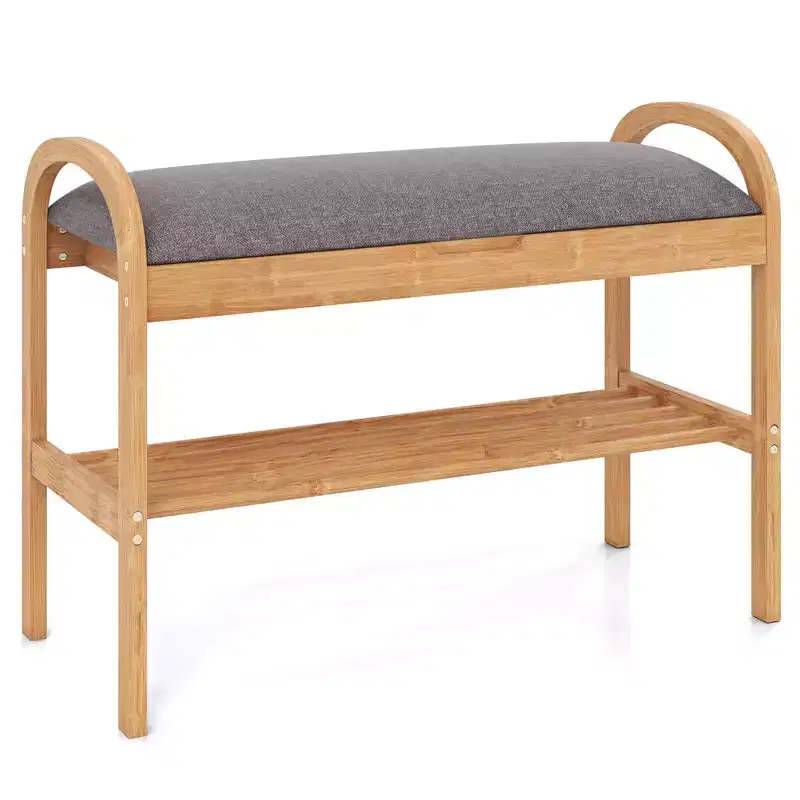 Costway Bamboo Entryway Shoe Bench 2-Tier Shoe Rack with Flip Top Storage for Hallway