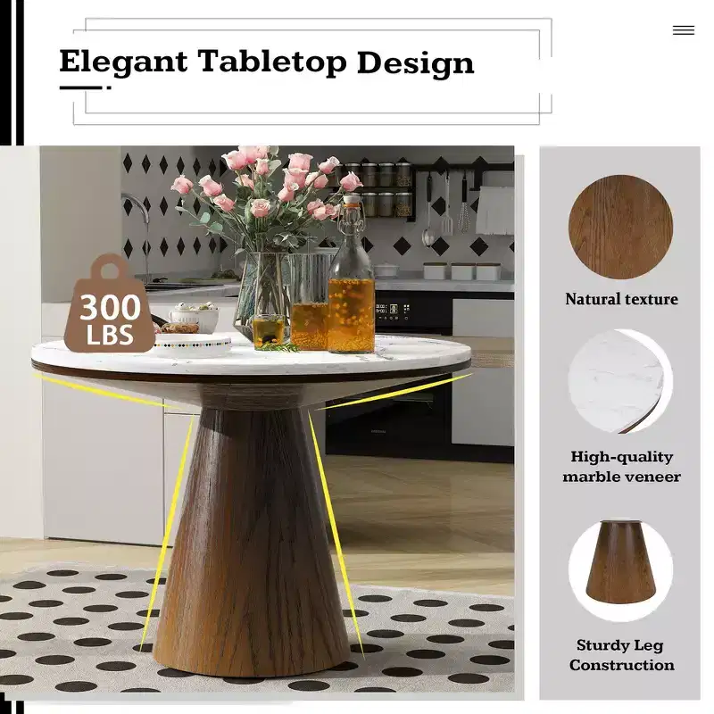 Whisen Retro Wood Top Frustum Pedestal Dining Table