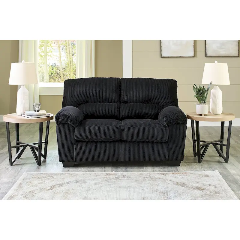 Contemporary Corduroy Loveseat with Corner-Blocked Frame & Loose Cushions, 63