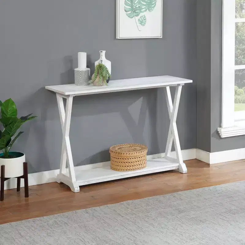 Console Table Side Table with Storage Shelf, Off-White