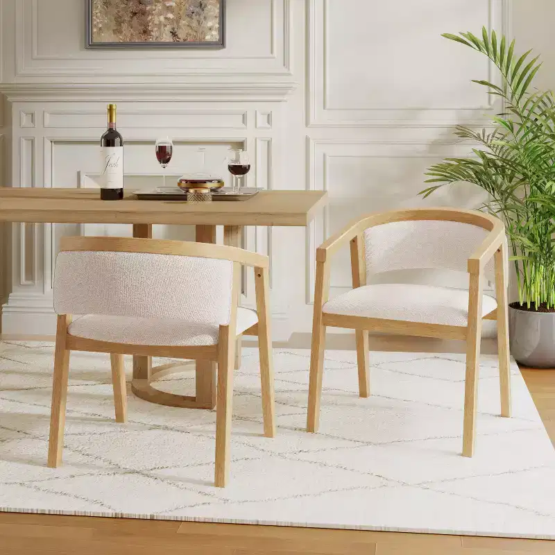 Christopher Knight Home Emilia Mid Century Modern Boucle Upholstered Dining Chairs with U-Shaped Armrests (Set of 2)