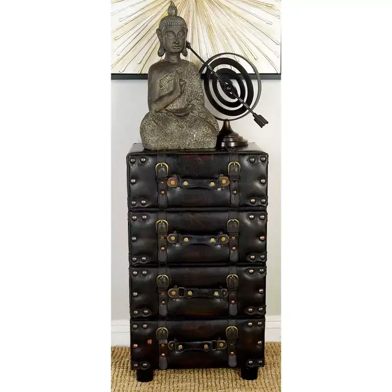 Wood Stacked Side Chest Dark Java - Olivia & May: Rubberwood Frame, No Assembly Required, 4-Drawer Dresser