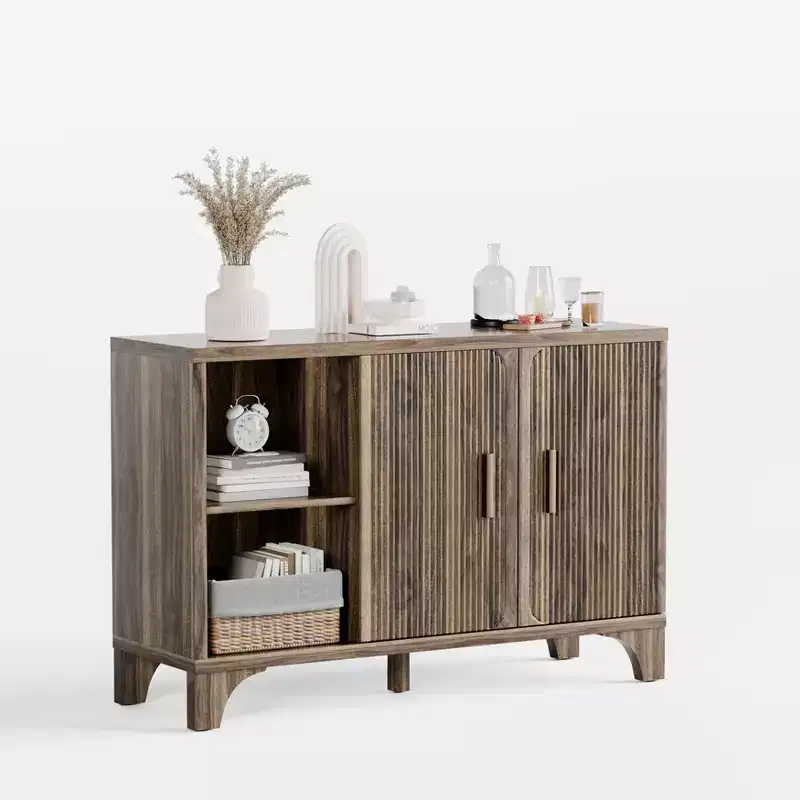 Modern Storage Cabinet with Adjustable Shelves, Durable Wood Frame, Raised Base and Multi-Purpose Home Organization