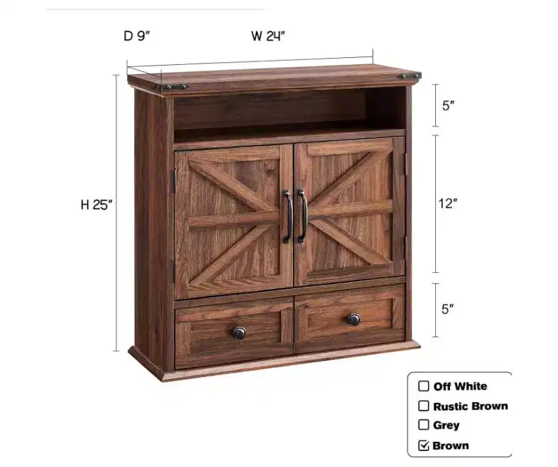 Farmhouse 24 Bathroom Wall Cabinet with Drawer, Double Barn Doors, Adjustable Shelf, White Medicine Cabinet Storage for Bathroom Kitchen Living Room