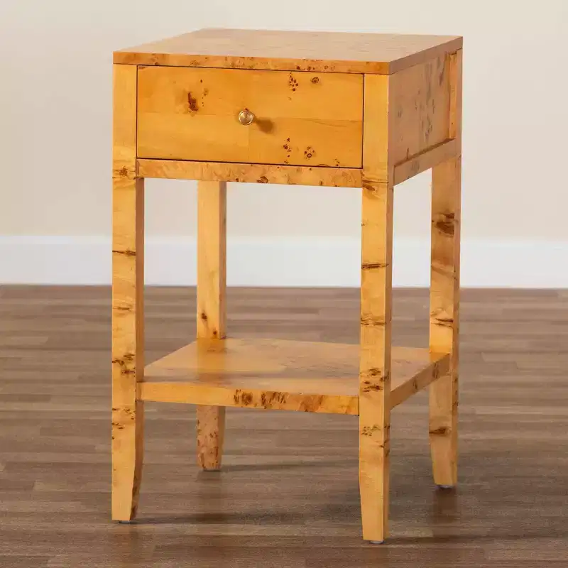bali & pari Ghina Wood 1 Drawer Nightstand Light Mappa Burl