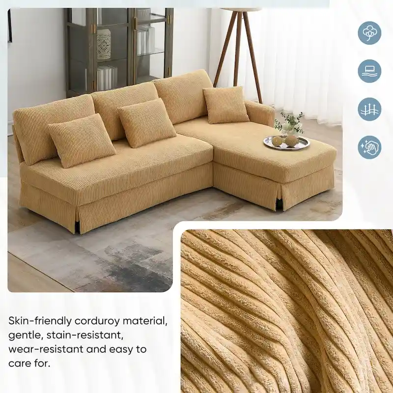 Modern 4-Seat L-Shaped Convertible Sofa with Reversible Chaise and Pillows