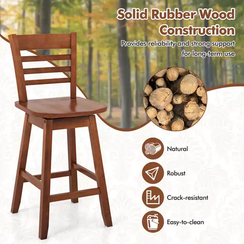 Costway 2 PCS 24.5 Counter Height Bar Chairs Swivel Bar Stools with Hollow Backrest Brown/White