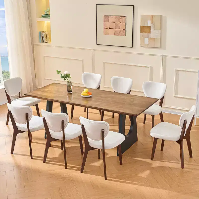KERDOM Wooden Dining Chairs Set of 8, Modern Fabric Upholstered Dining Room Chair , Armless Wide Seat Cushion, Farmhouse Dinner Chair ,Beige