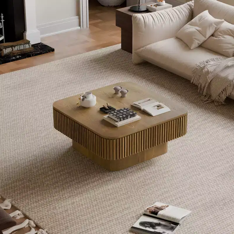 JVNOXK 31.5'' Square Coffee Table with Storage Solid Wood Veneered Modern Coffee Table Accent Tea Table for Living Room, Apartment or Office, Brown