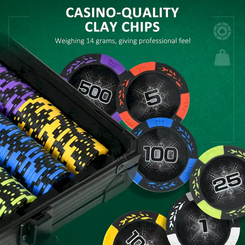 Soozier Poker Chip Set with 6 Denominations, 500 Chips, 14 Gram Clay, Casino Poker Chips with Aluminum Case