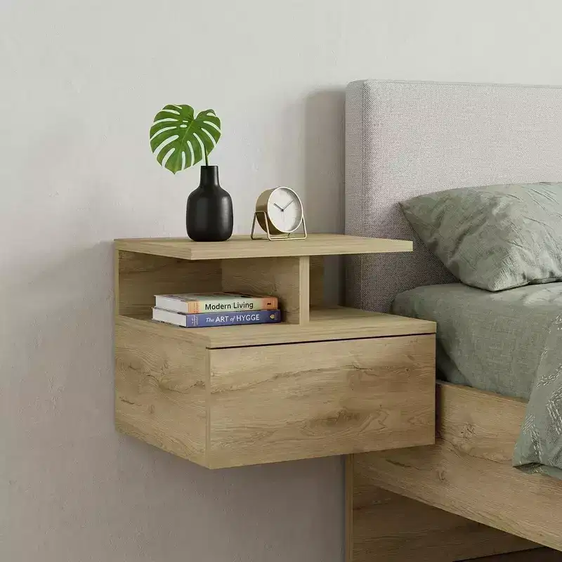 HomeRoots 12 Beige Wood One Drawer Floating Nightstand