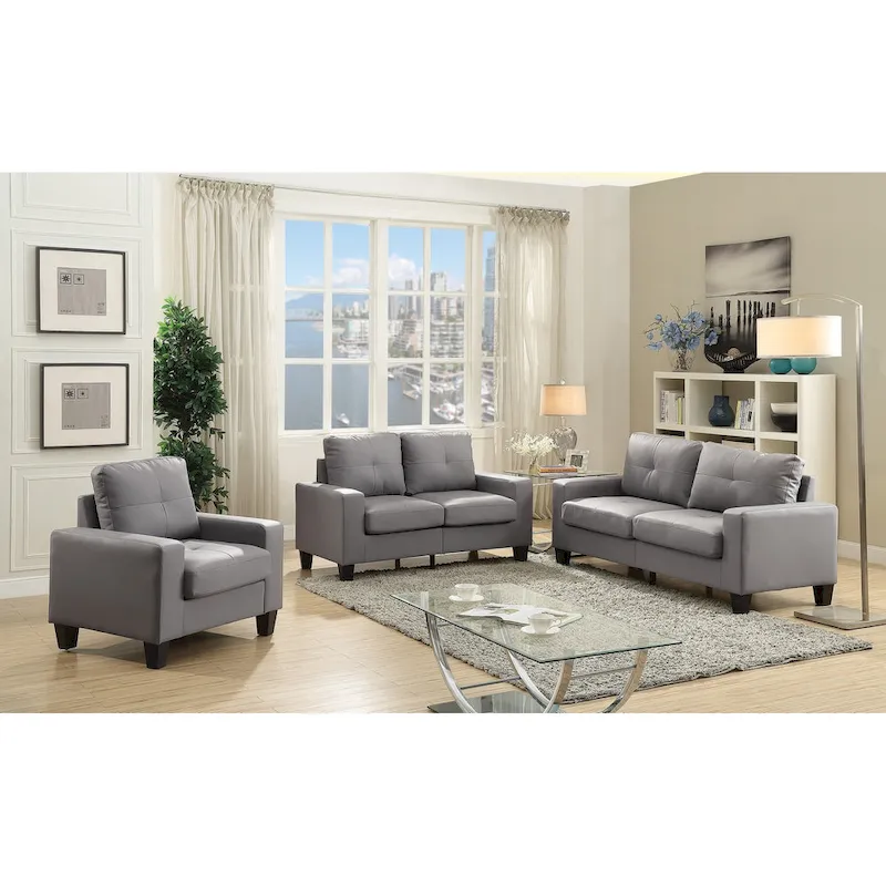 Newbury 71 in. W Flared Arm Faux Leather Straight Sofa - 32L x 71W x 36H