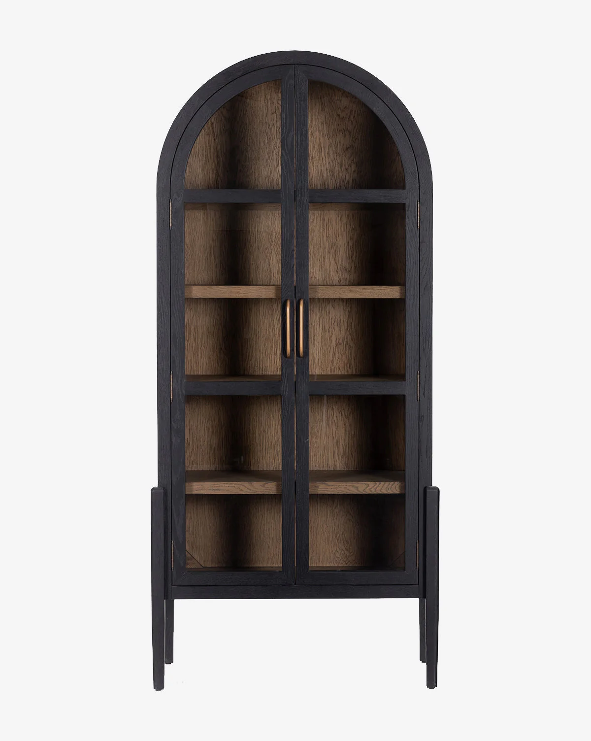 Contemporary Solid Oak Cabinet with Curved Shape & Clear Glass Front for Living Room