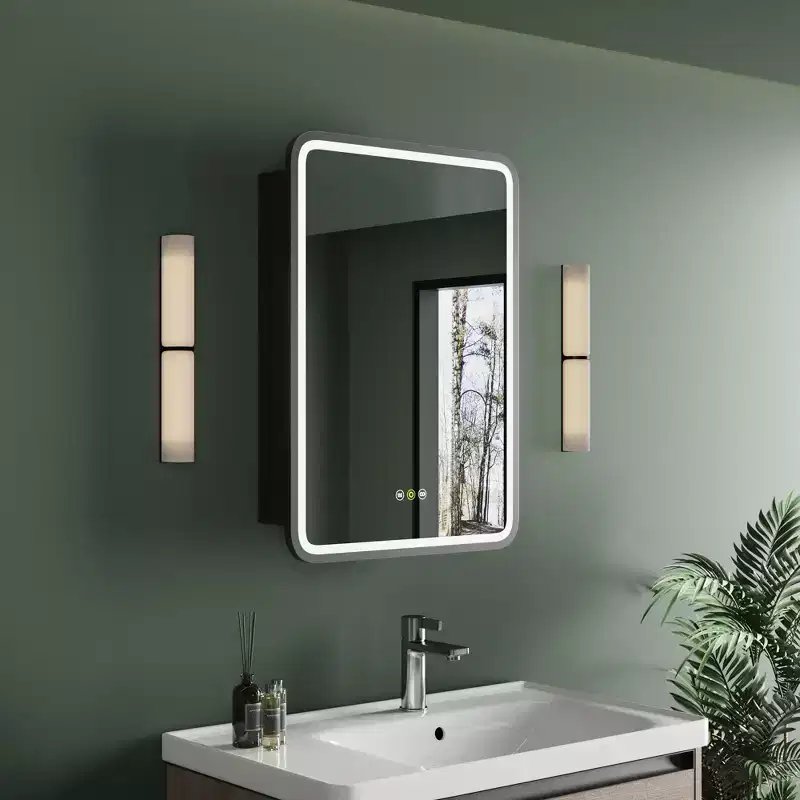 LED Lighted Medicine Cabinet, Recessed or Wall-Mounted Bathroom Mirror Cabinet, Anti-Fog, Dimmable, 3 Lighting Modes, Memory Function