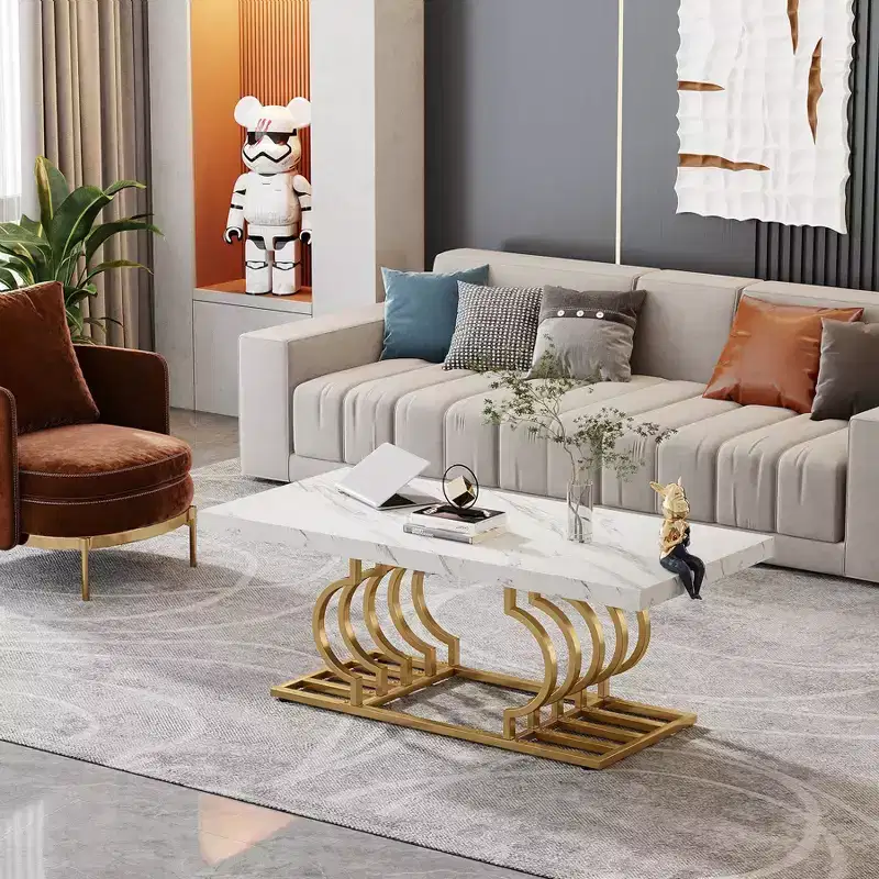 LITTLE TREE Modern Coffee Table with Geometric Frame White/Gold