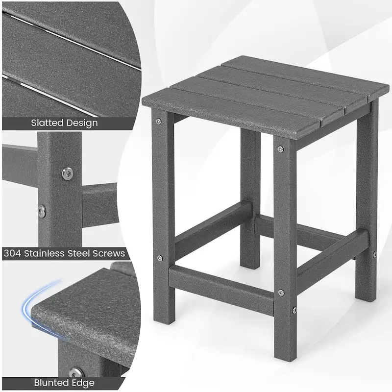 Outdoor Patio Side Table Set of 2 - HDPE Weather Resistant, 14W