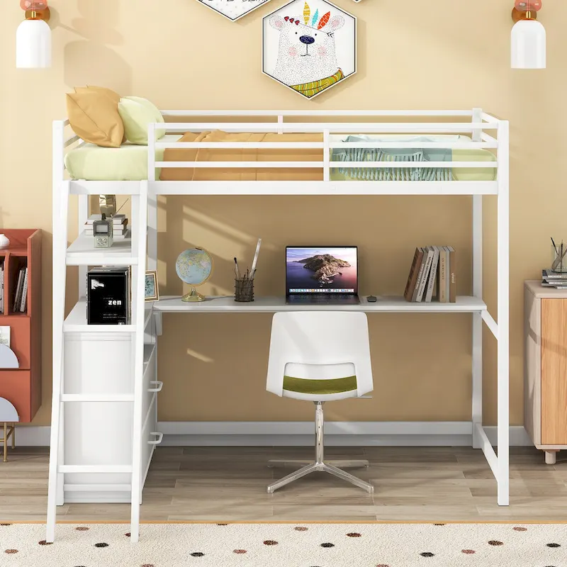 Loft Bed with Desk and Shelves