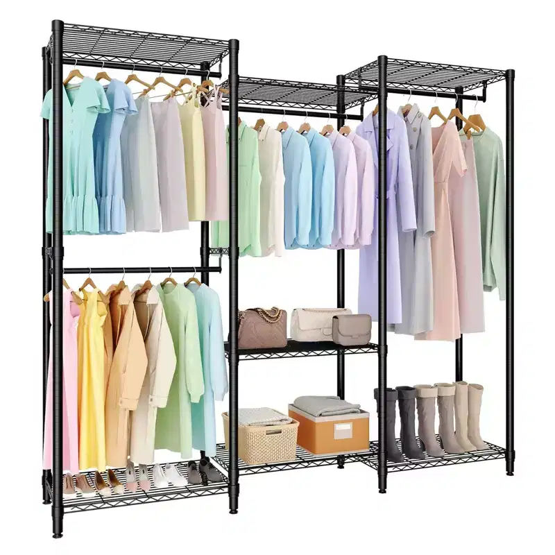 Heavy Duty Freestanding Garment Rack,3-Tier Portable Closet Organizer,Adjustable Shelves & Hanging Rods,Large Capacity Metal Clothing Storage