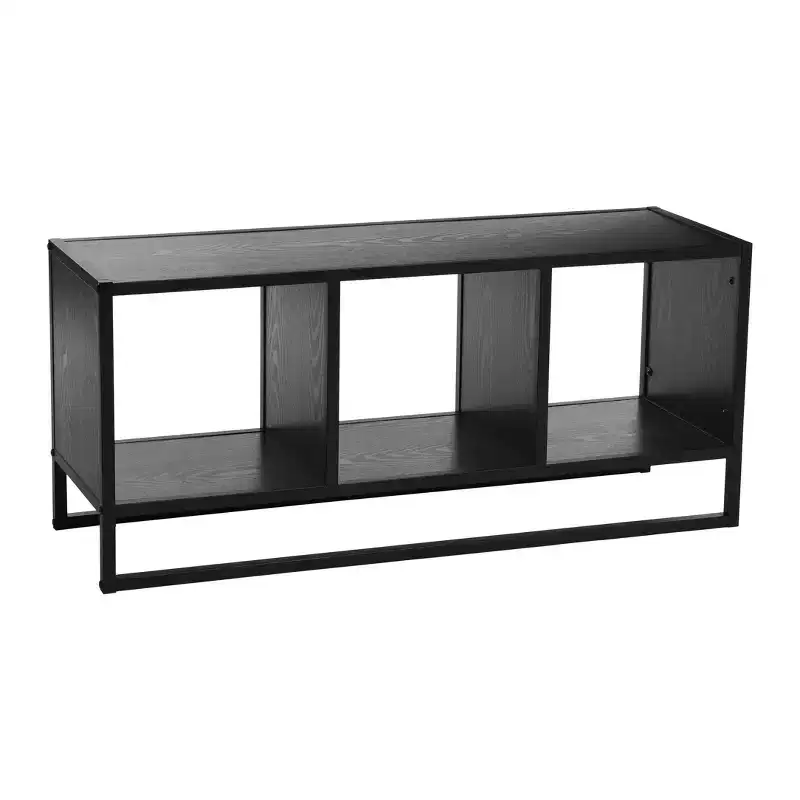 Jamestown TV Stand Coffee Table with Square Cube Storage Compartments Black Oak Wood Grain and Black Metal