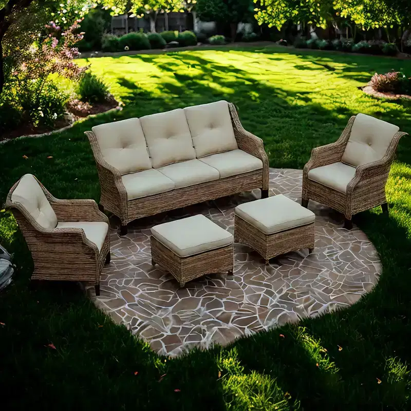 Bestier Patio Furniture Set, 5-Piece Wicker Conversation Set with Thick Cushion and Ottomans, Outdoor Rattan Sofa Chairs for Backyard, Garden, Porch