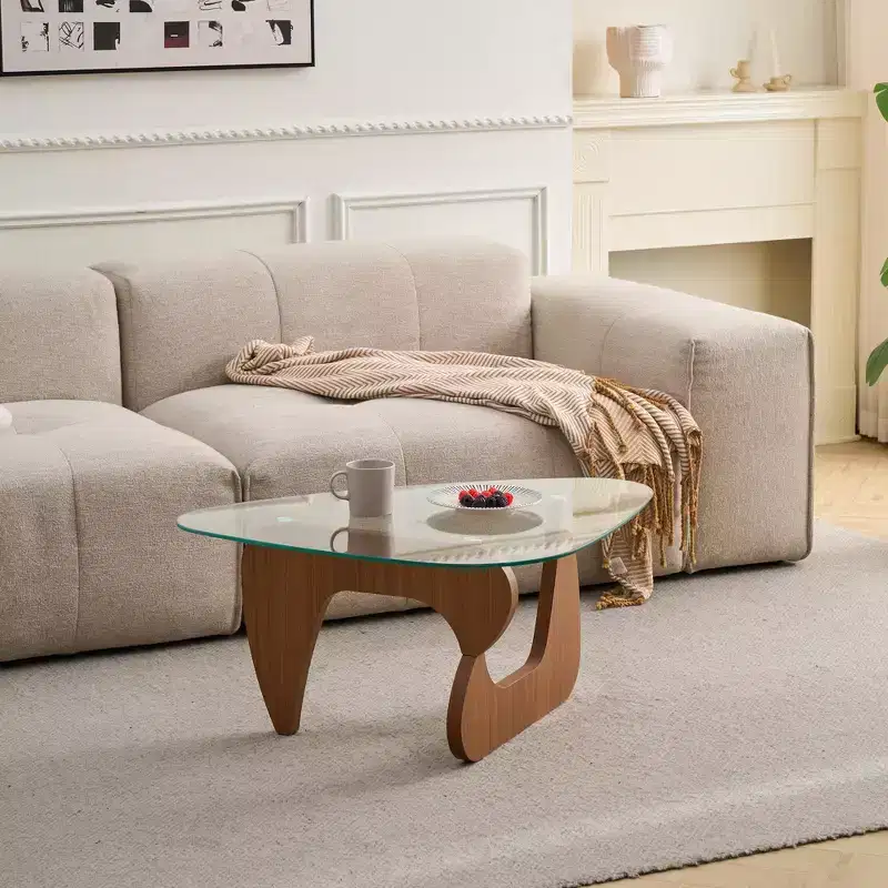 Mid-Century Modern Farmhouse Coffee Table, Brown Wood Center Table for Living Room