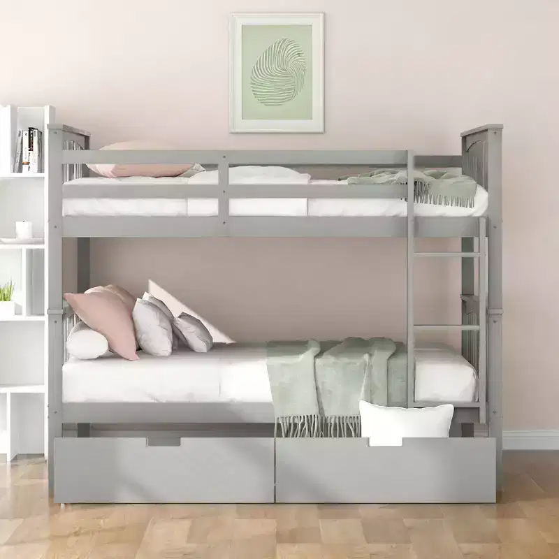 Luxystar Modern Full over Full Bunk Bed with 2 Drawers