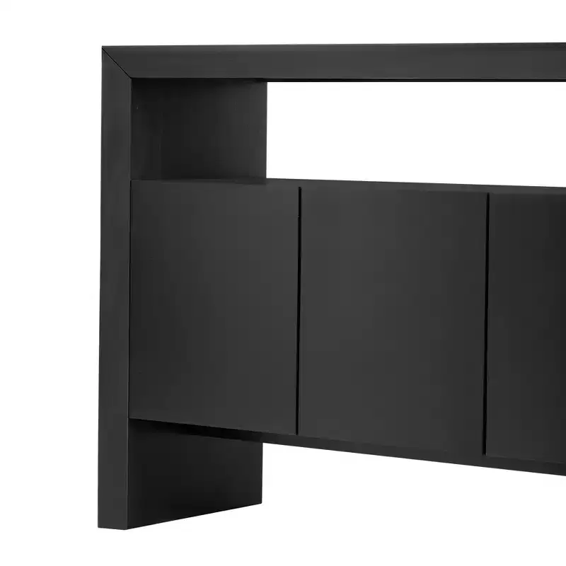 Luxystar Modern Sideboard Buffet Cabinet with 4 Door and Open Shelf Console Table, Black