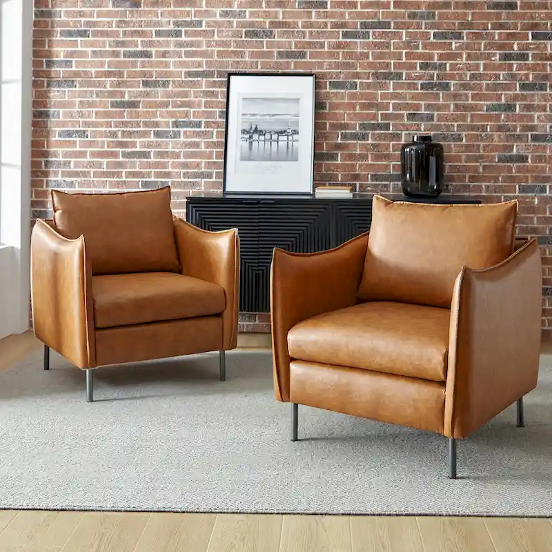 Jaime Modern Vegan Leather Accent chair with Metal Legs Set of 2 by HULALA HOME