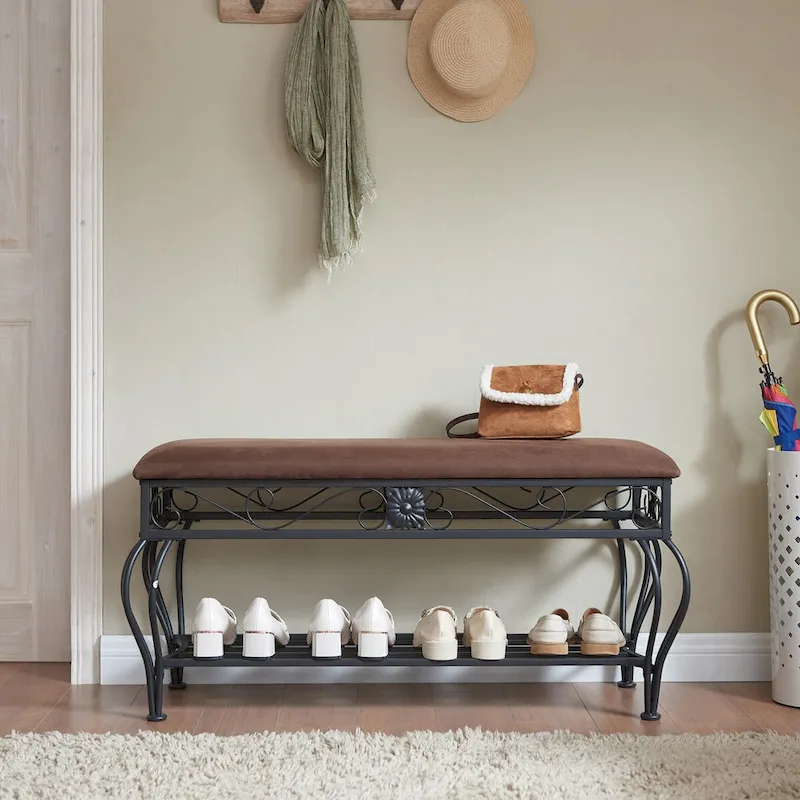 Entryway Bench with Open Storage Shelf