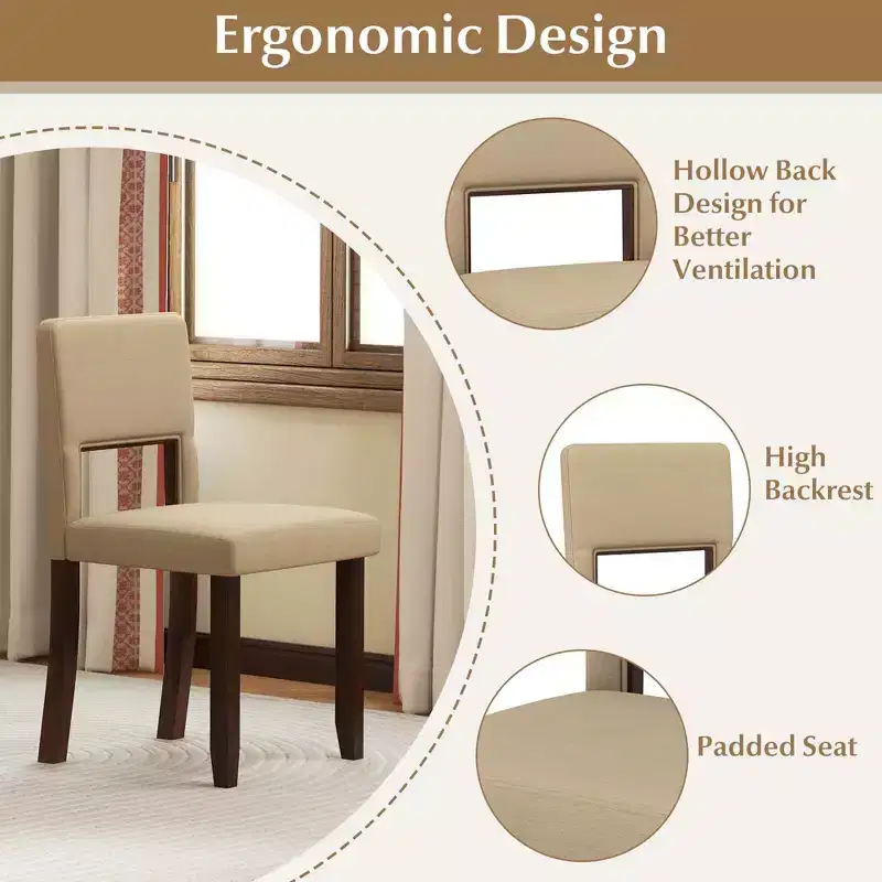 Costway Wooden Dining Chair Set of 2/4 with Acacia Wood Frame Padded Seat & Back Home Beige