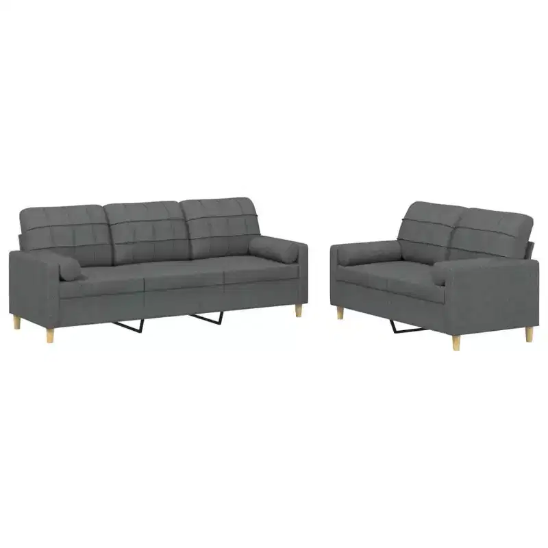 vidaXL Dark Gray Fabric Sofa Set - Modern 2-Piece Living Room Furniture - Includes 2-Seater, 3-Seater, Throw Pillows and Cushions