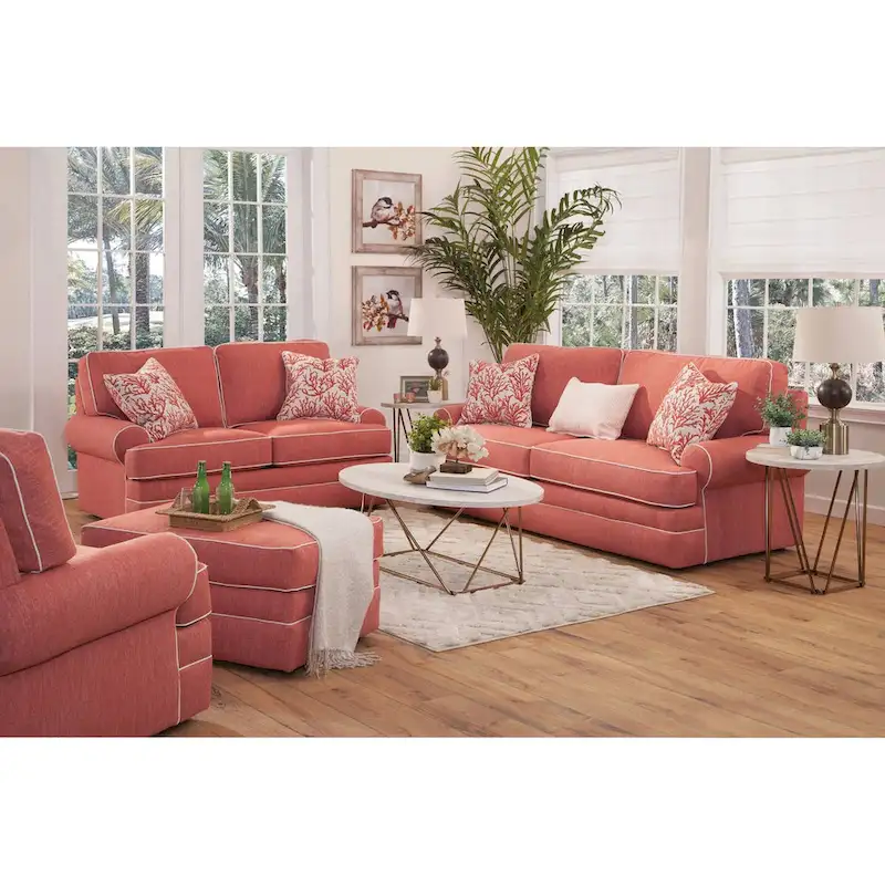 Coral Orange Coastal Style Loveseat, Seats 2
