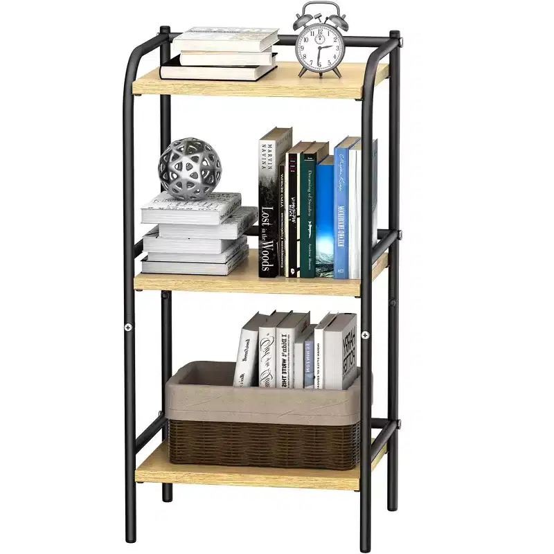 3-Tier Industrial Storage Shelf with Wood Shelves and Metal Frame Compact Organizer Rack for Home Decor
