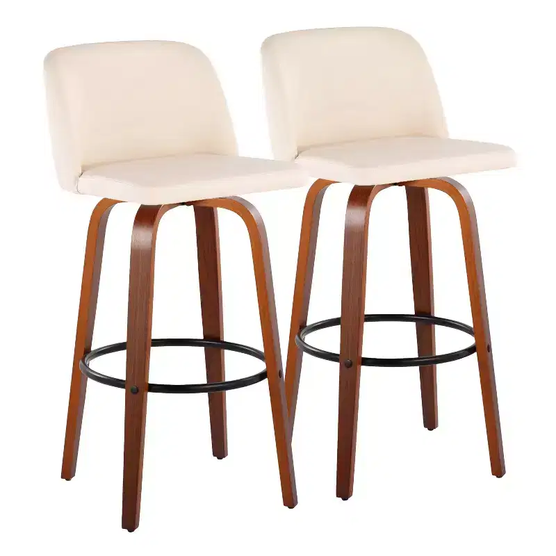 PU Leather Swivel Barstool, Cream/Gray & Walnut Brown, Set of 2