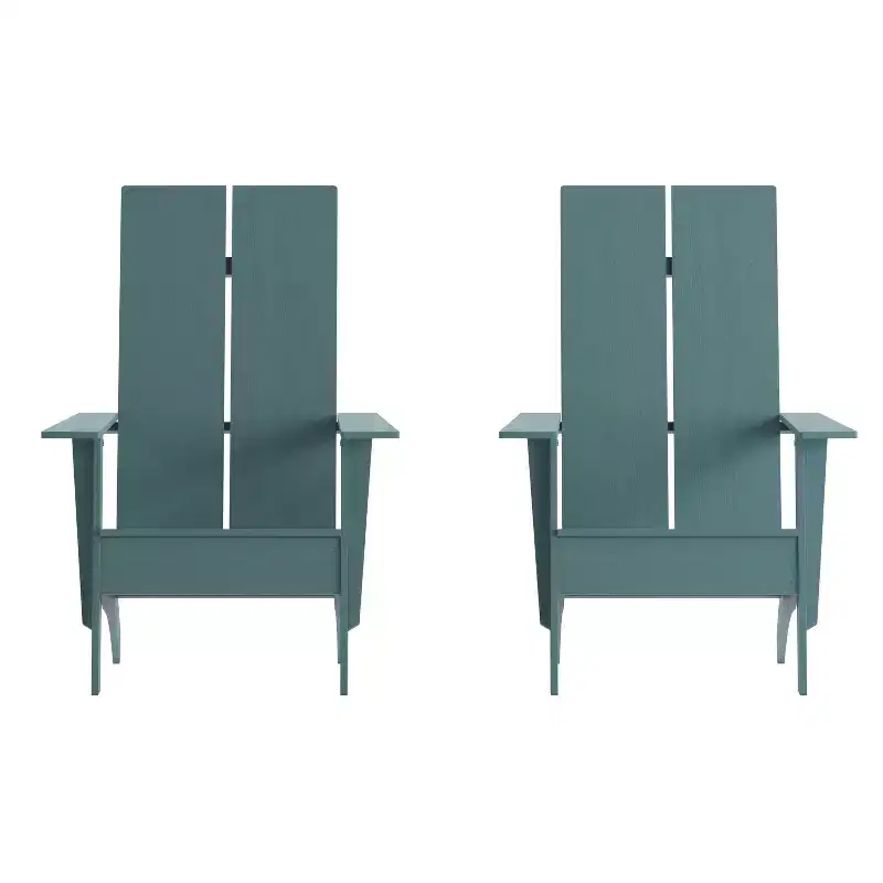 Emma and Oliver Set of 2 Modern Dual Slat Back Indoor/Outdoor Adirondack Style Chairs
