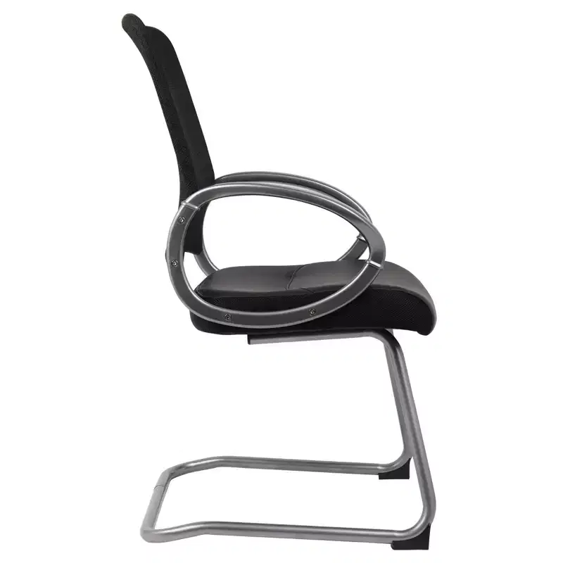 Mesh Back with Pewter Finish Guest Chair Black - Boss Office Products: LeatherPlus Seat, Cantilever Base