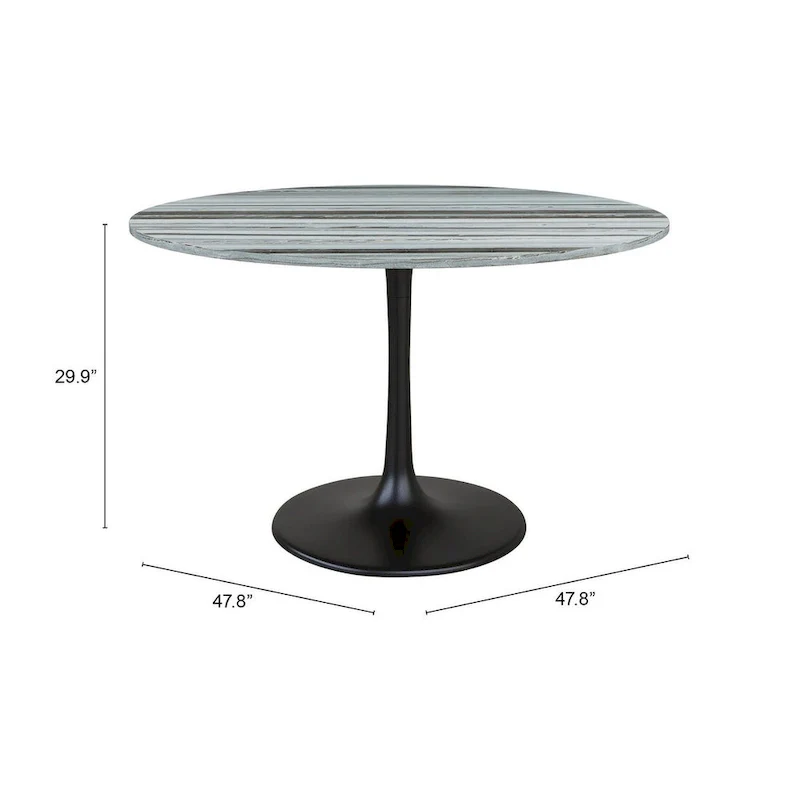 Marble Top Dining Table with Steel Base – Gray & Black