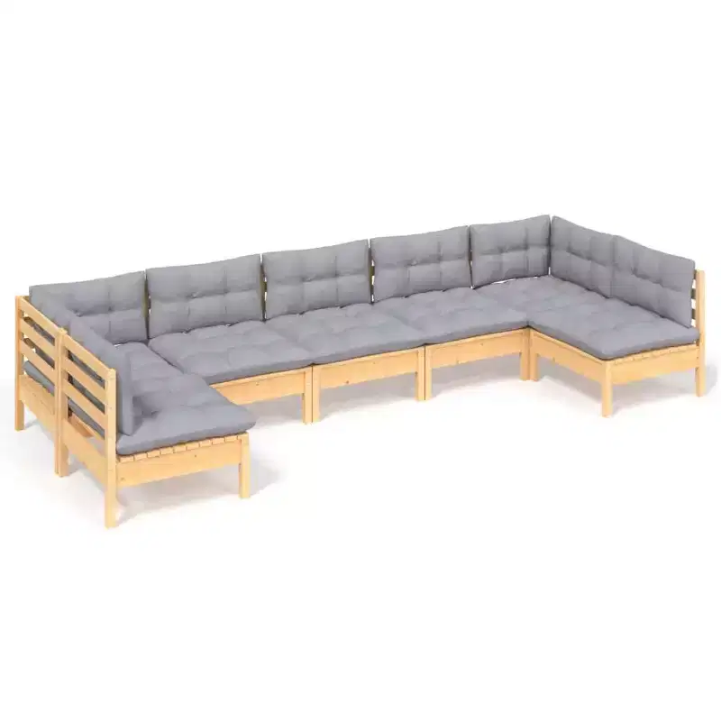 vidaXL Garden Lounge Set Grey, Natural Wood Solid Pine wood, 100% Polyester