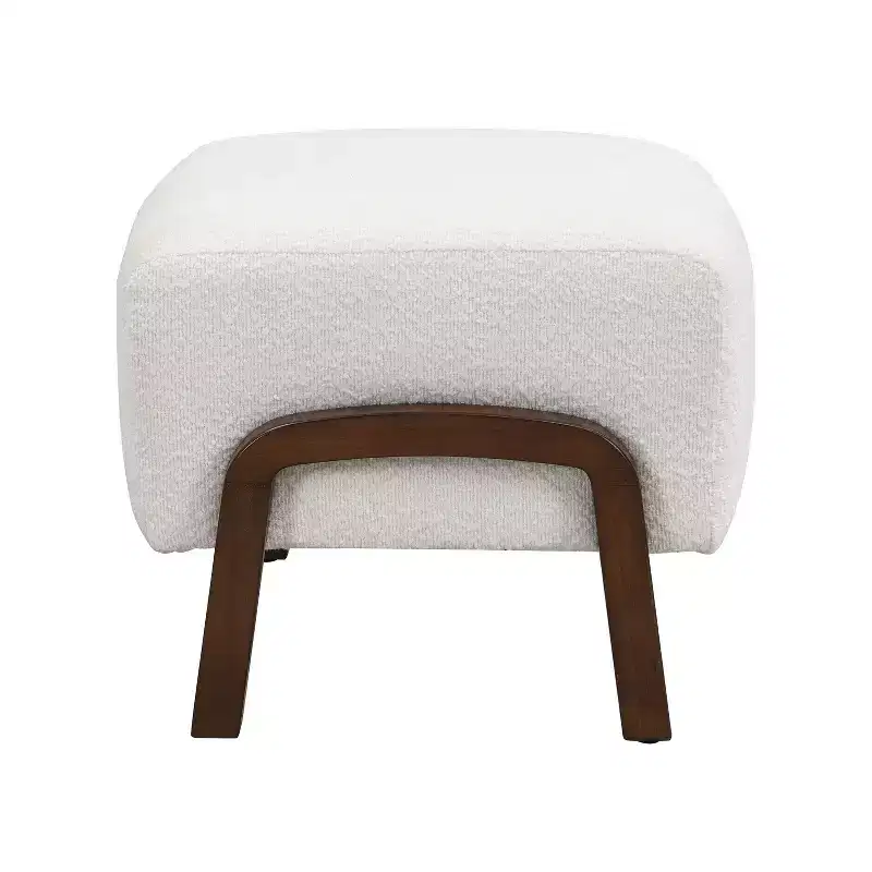 TUYOHW Modern Ottoman with Boucle Thick Upholstered Versatile Footstool with Wood Legs Small Shoe Bench for Living Room, Entryway, Bedroom, White